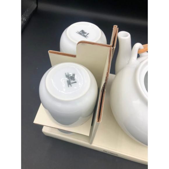 Pier One Imports White Porcelain Tea Pot Set with 4 Cups - Picture 7 of 9